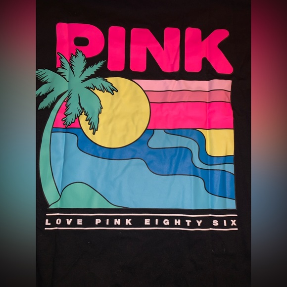 Victoria’s Secret PINK SET Teal Ice Heritage Sweatpants & Tropical Campus Tee - Picture 15 of 16